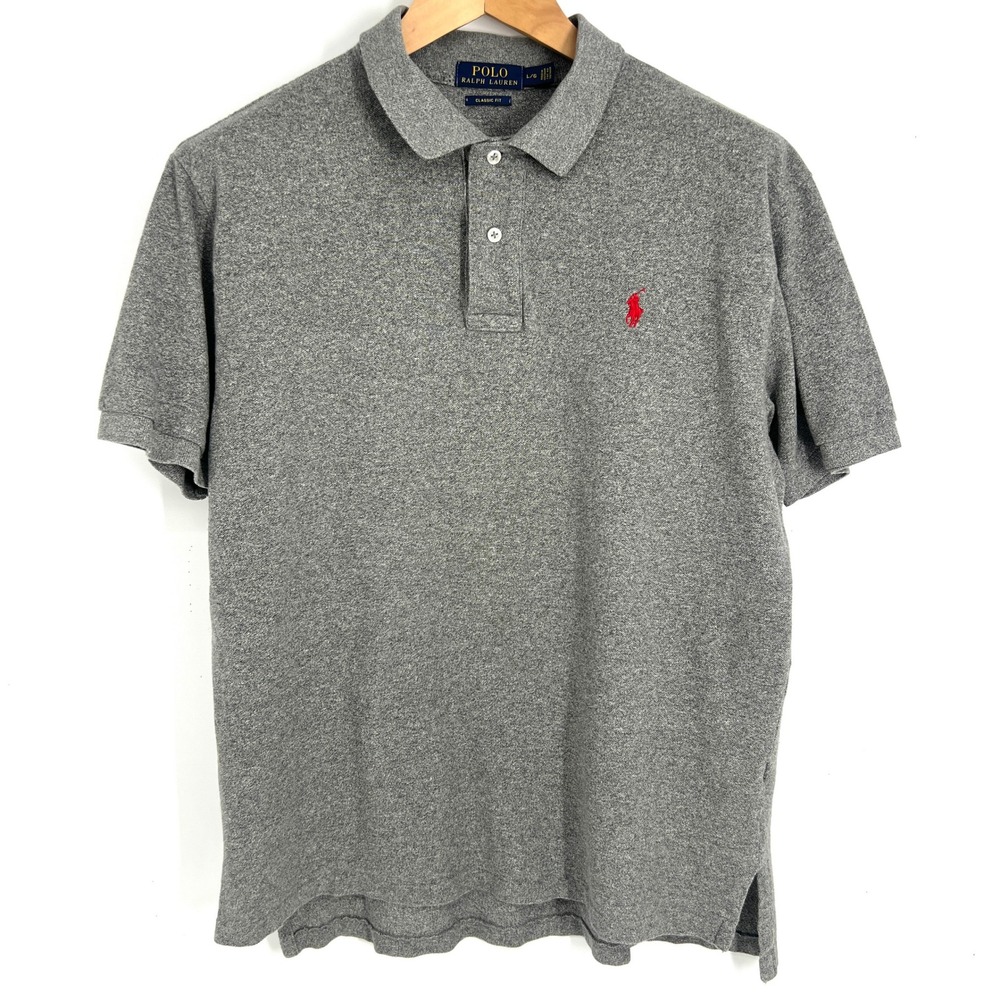 Polo Ralph Lauren Mens Classic Fit Grey Short Sleeve Polo Shirt Red Pony Large